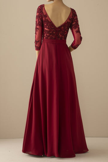 Burgundy Mother of the Bride Dress With Sleeves